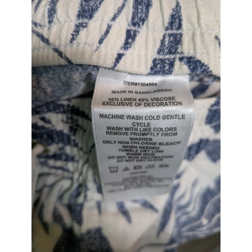 Nautica Mens Blue White Tropical Palm Leaf Linen Blend‎ Drawstring Shorts Size M